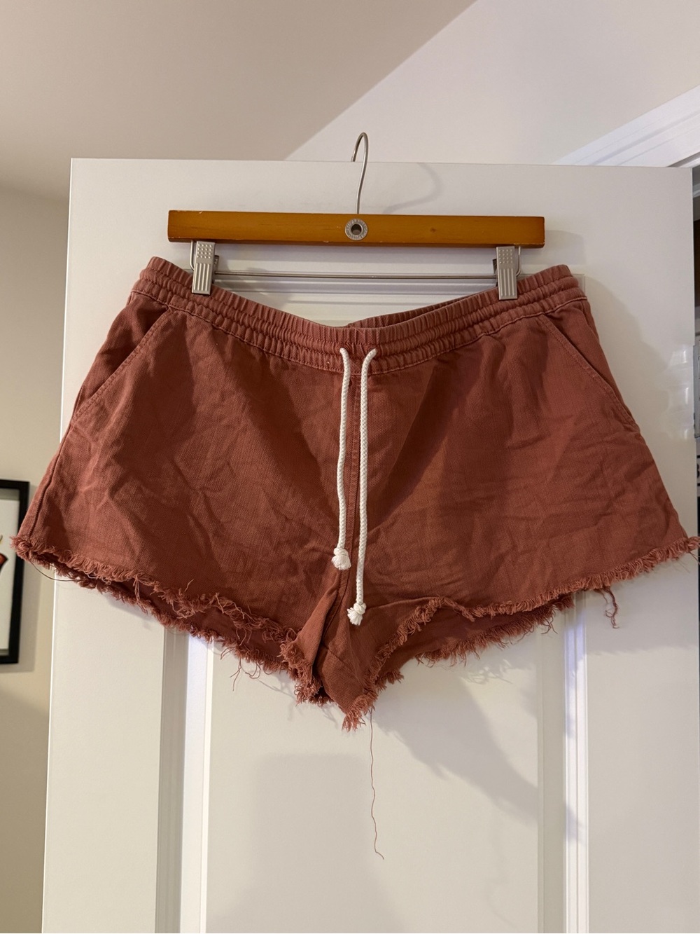 aerie Rust Drawstring Frayed Hem Athletic Shorts